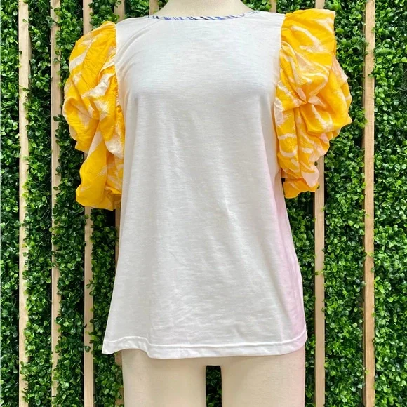 THML Yellow Angel Sleeved White Top Medium new no tags - Picture 1 of 5
